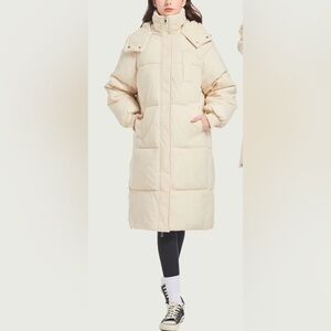 Premium fashion winter classic hooded long down puffer, NWT Cream, XXL (…